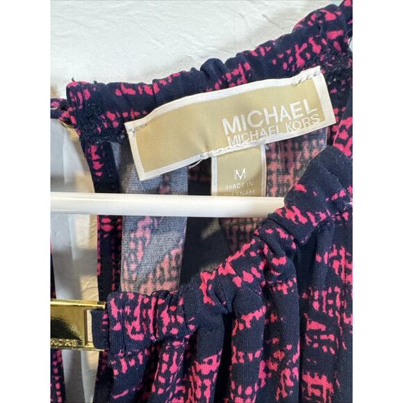 Michael Kors Tank Top Size Small Gold Logo Floral Print Pink Navy Blue - Medium - Picture 3 of 7